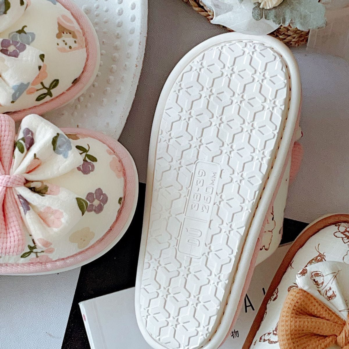 Coquette When Blossoms Sway With Pink Ribbons Cotton Slippers