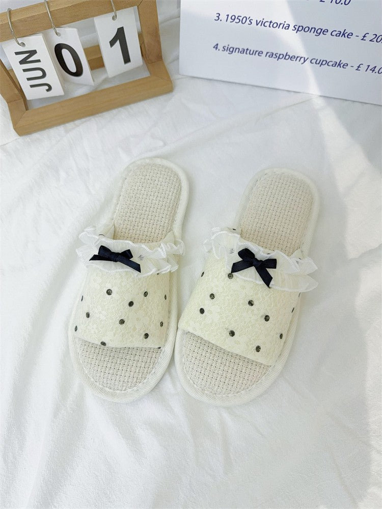 Coquette Polka Dot Ruffles and Midnight Bows Slippers