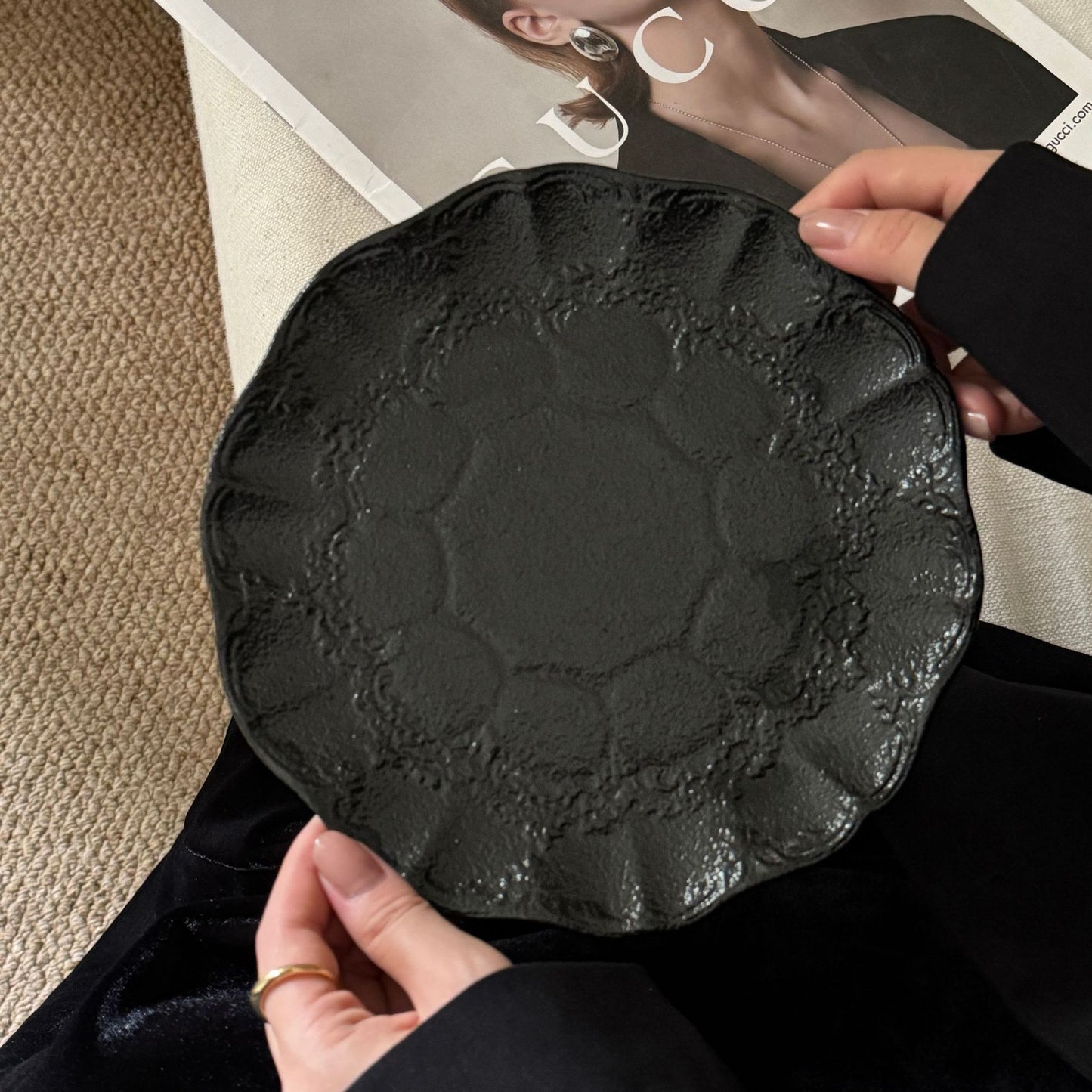 Dark Coquette Noir Ruffle Tableware Set