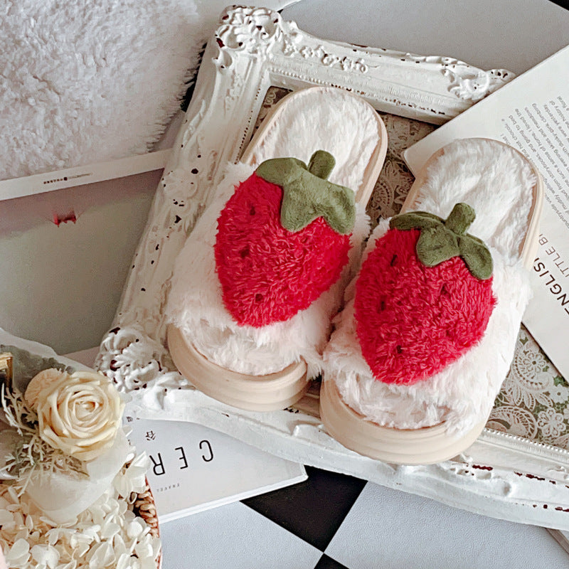 Coquette Fluffy Bunny & Strawberry Slippers