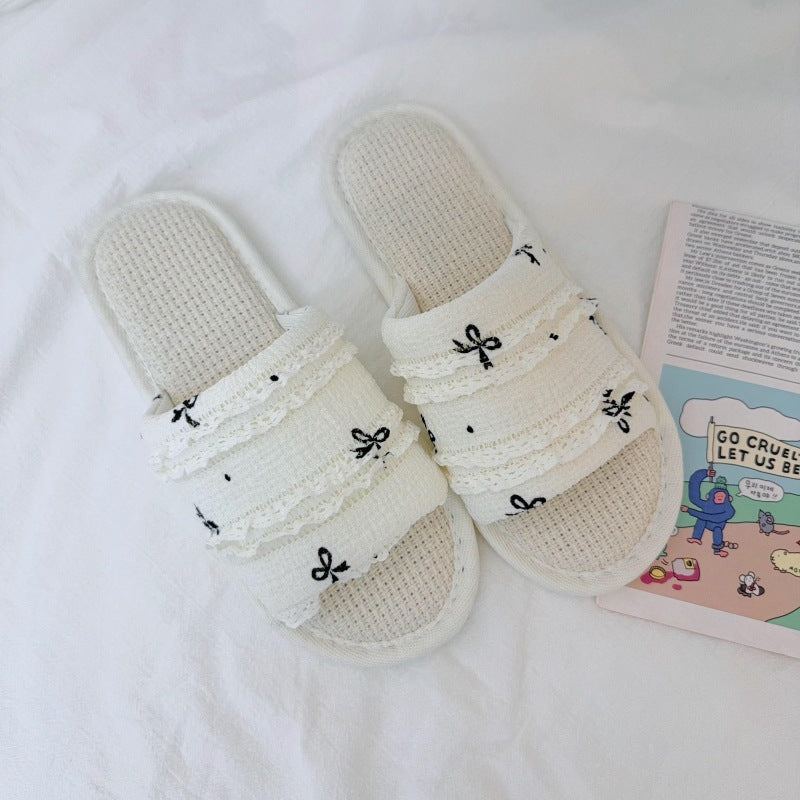 Coquette Polka Dot Ruffles and Midnight Bows Slippers