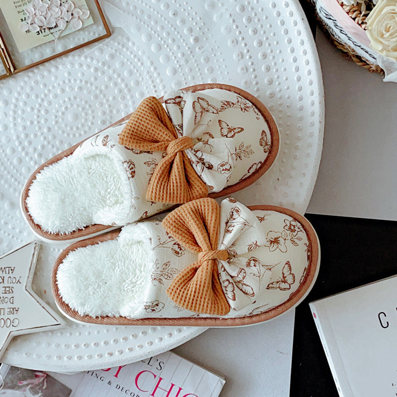 Coquette When Blossoms Sway With Pink Ribbons Cotton Slippers