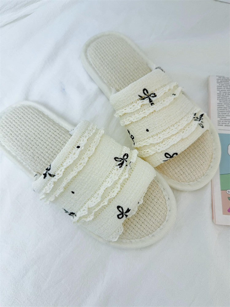 Coquette Polka Dot Ruffles and Midnight Bows Slippers