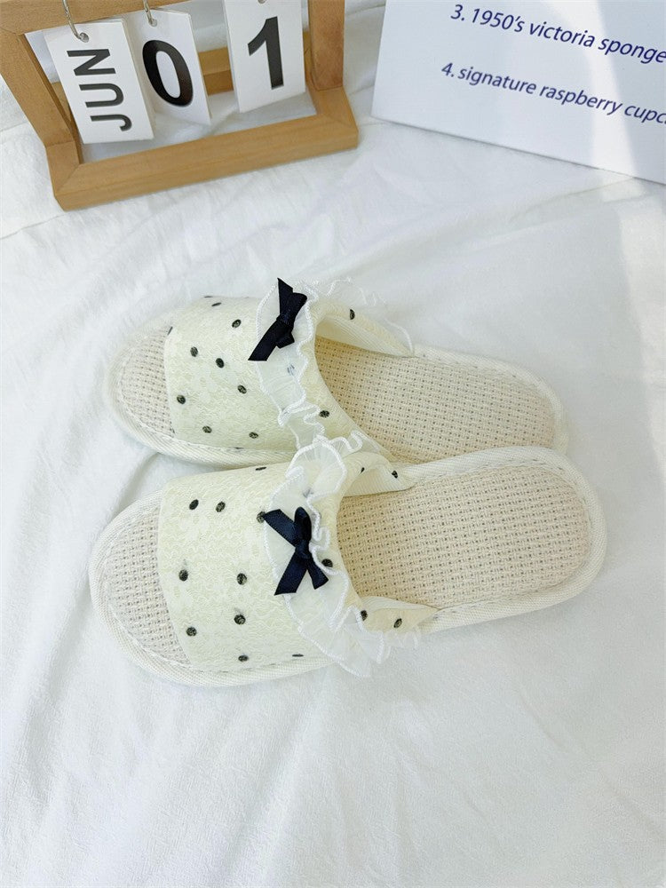 Coquette Polka Dot Ruffles and Midnight Bows Slippers