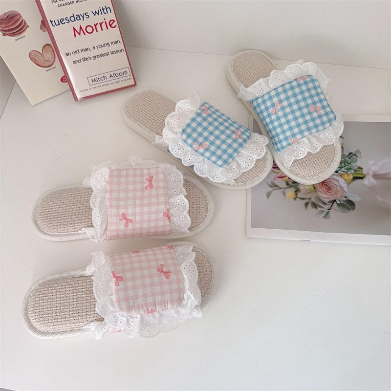 Coquette Pink Picnic Lace Slippers