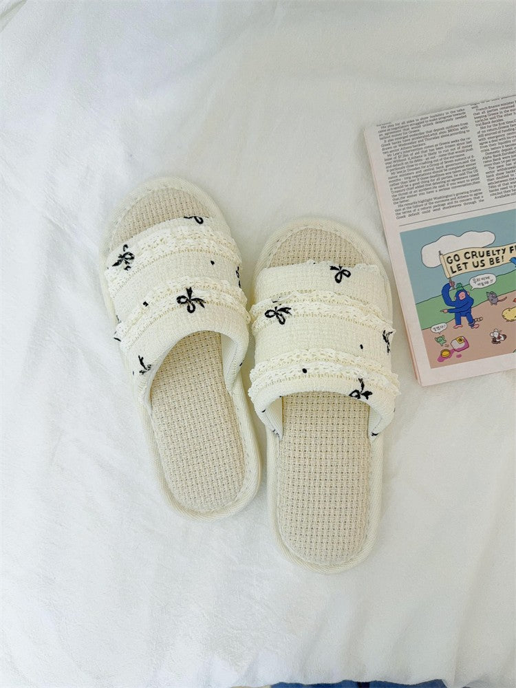 Coquette Polka Dot Ruffles and Midnight Bows Slippers
