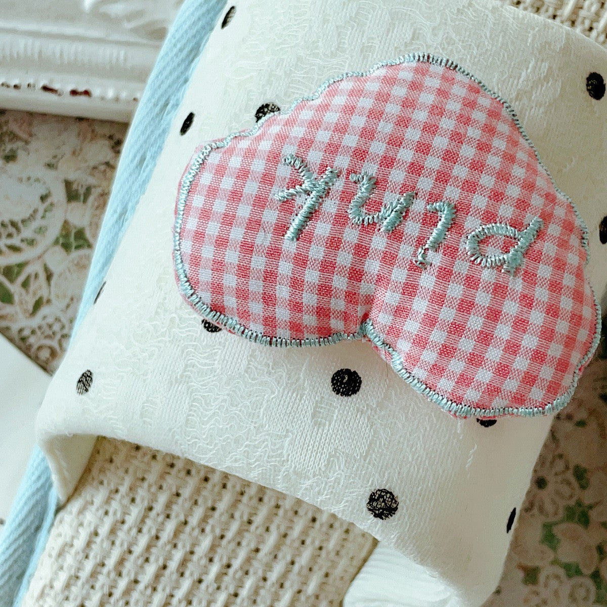 Coquette Candy Hearts in Blue Dawn Slippers