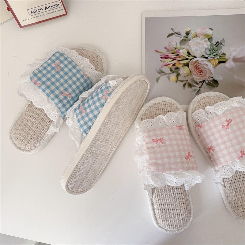 Coquette Pink Picnic Lace Slippers