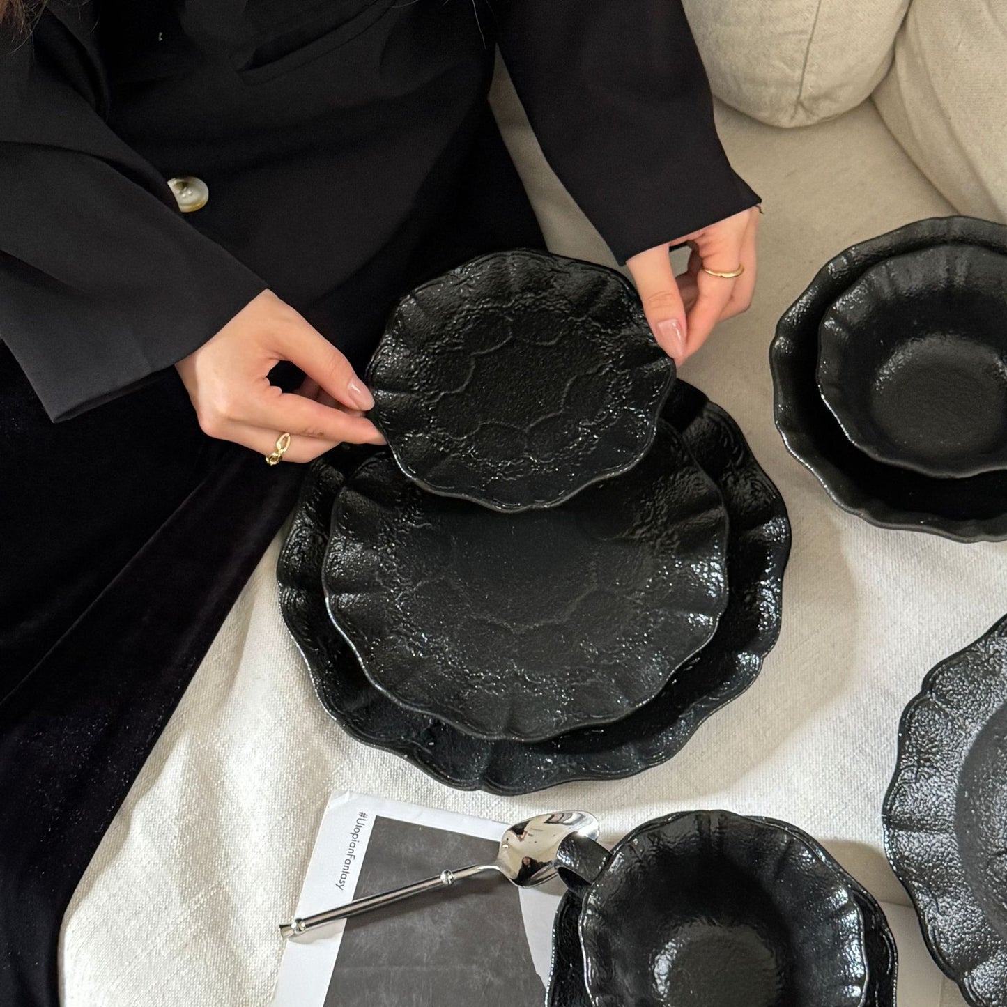 Dark Coquette Noir Ruffle Tableware Set