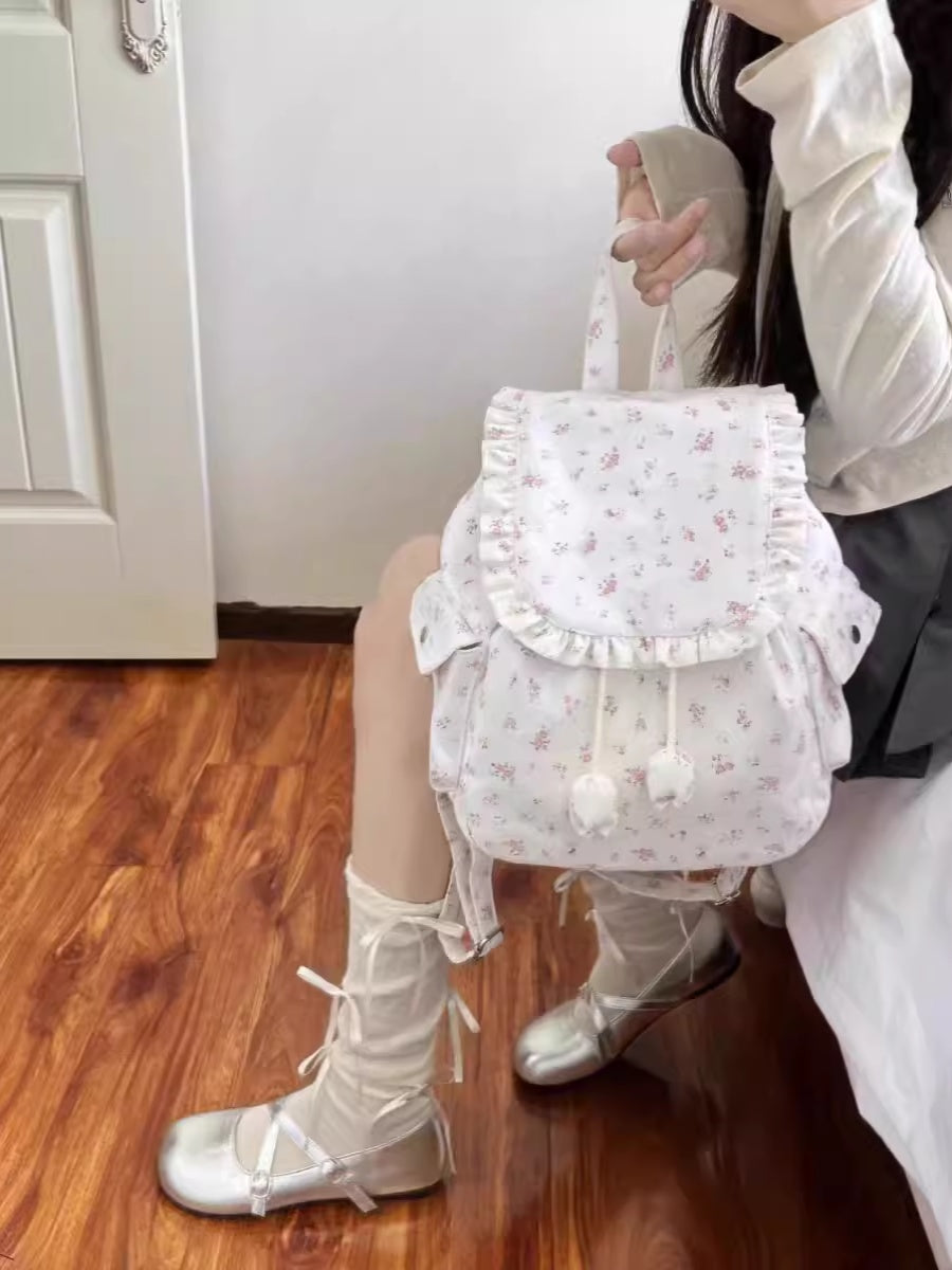 Coquette Charm of Floral Whispers and Ruffled Elegance Backpack