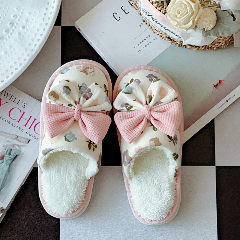Coquette When Blossoms Sway With Pink Ribbons Cotton Slippers