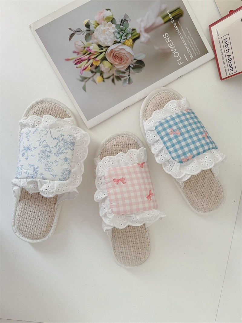 Coquette Pink Picnic Lace Slippers