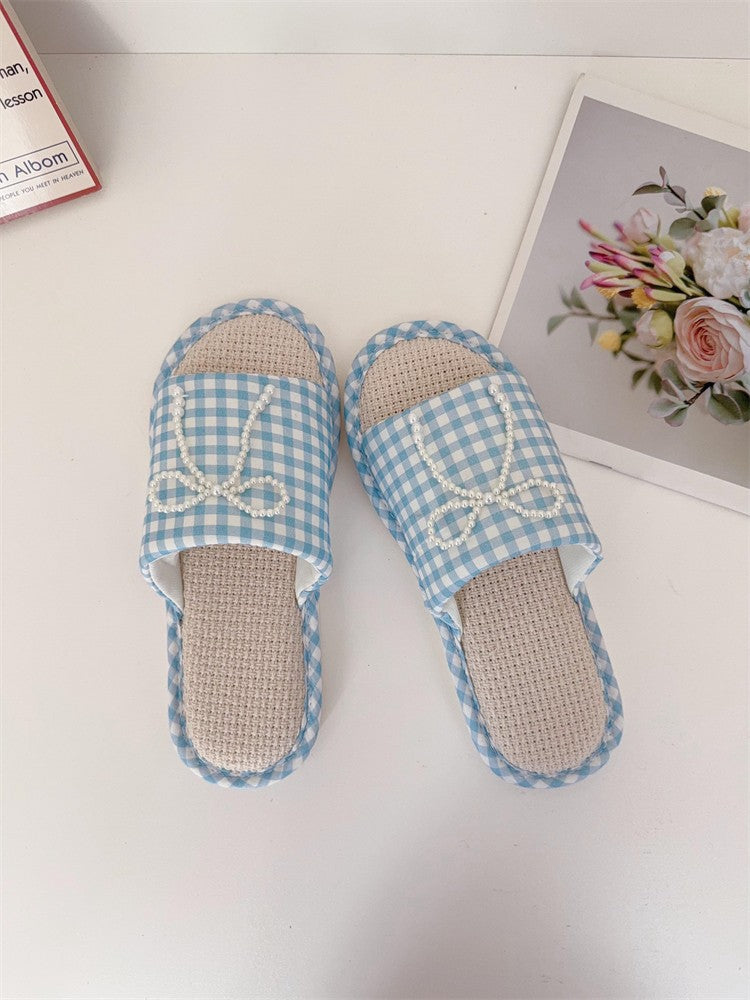 Coquette Pearls on a Gingham Day Slippers