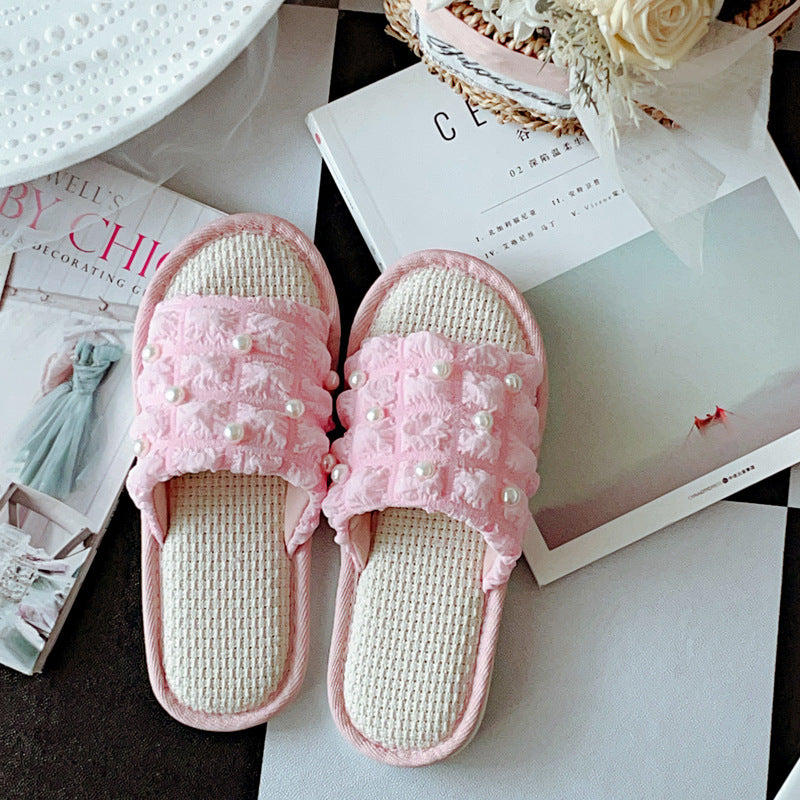 Coquette Pearls Whisper in Soft Cream Slippers