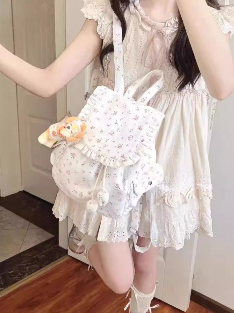 Coquette Charm of Floral Whispers and Ruffled Elegance Backpack