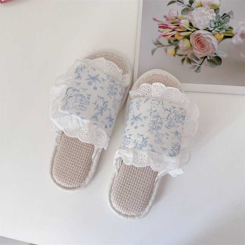 Coquette Pink Picnic Lace Slippers