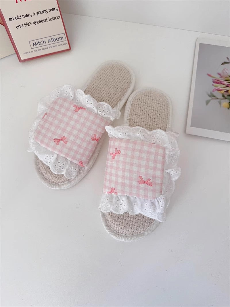 Coquette Pink Picnic Lace Slippers