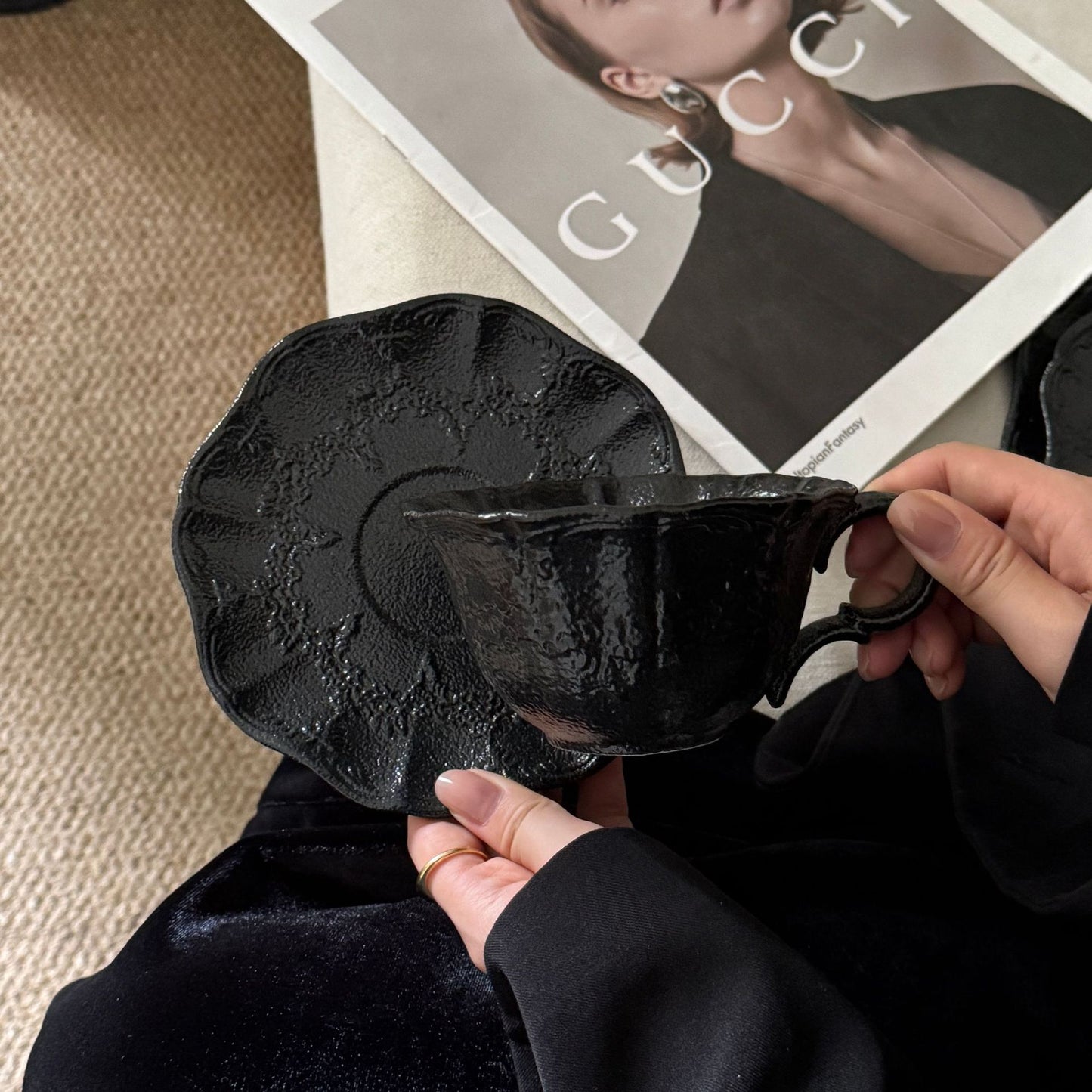 Dark Coquette Noir Ruffle Tableware Set