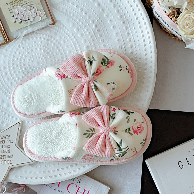 Coquette When Blossoms Sway With Pink Ribbons Cotton Slippers