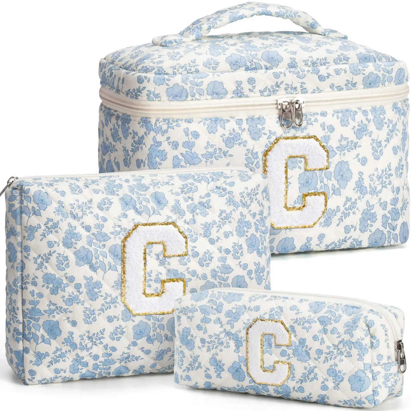 Cute Quilted Cotton Makeup Bag - Portable Zipper Cosmetic Organizer for Women and Girls