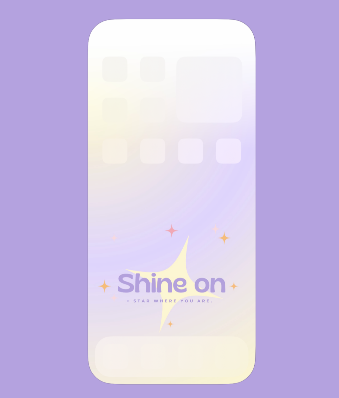 A phone wallpaper displaying the inspirational phrase 'Shine On,' set against a soft gradient background with twinkling stars, creating a dreamy and uplifting atmosphere.