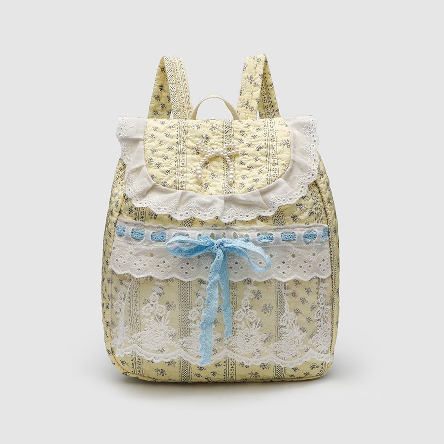 Coquette Dreams Embodied in Floral Lace Beauty Backpack Yellow