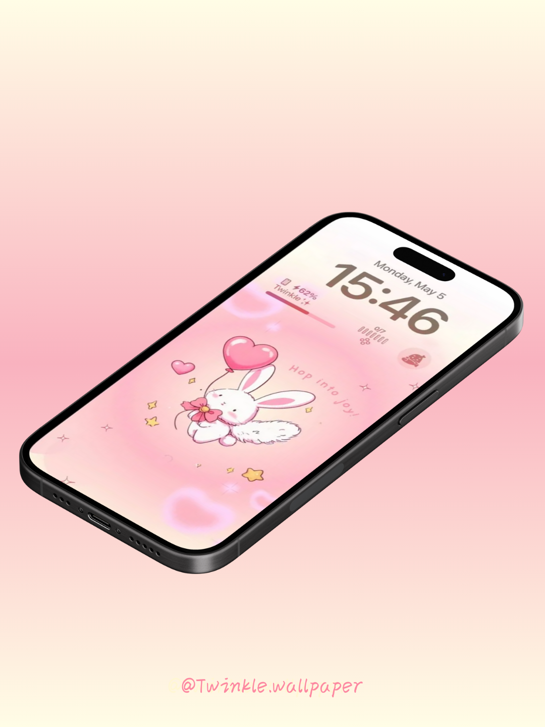 An enchanting wallpaper featuring a sweet pink bunny holding a heart, designed in a playful coquette style. This kawaii wallpaper adds a vibrant and feminine touch to your phone, perfect for anyone who loves cute aesthetics and bright colors.