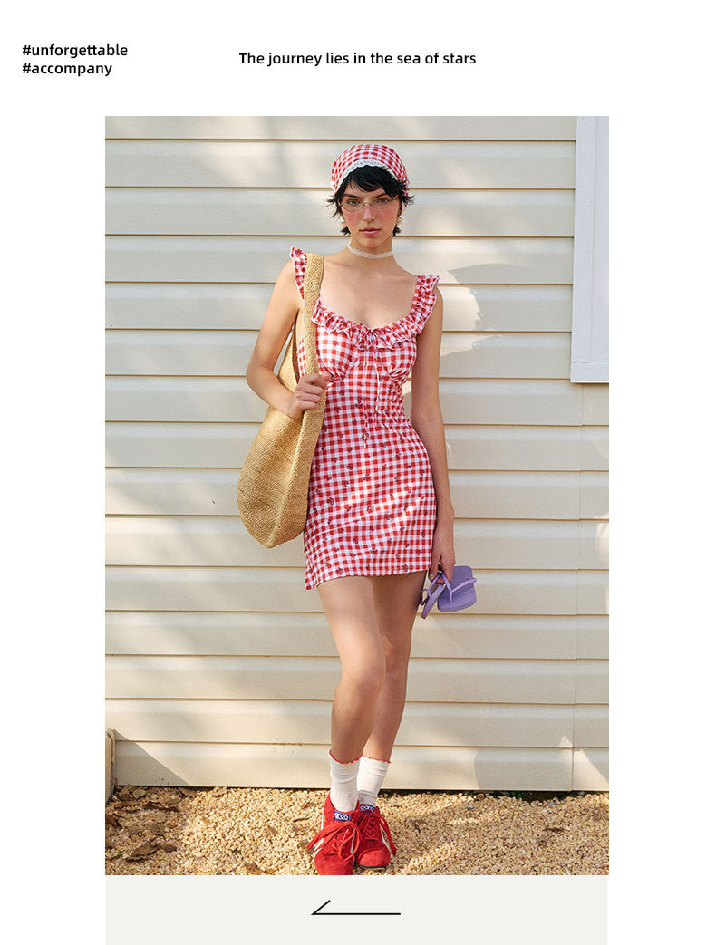 Sweet Plaid 3-Piece Swimsuit Set with Ruffle Trim