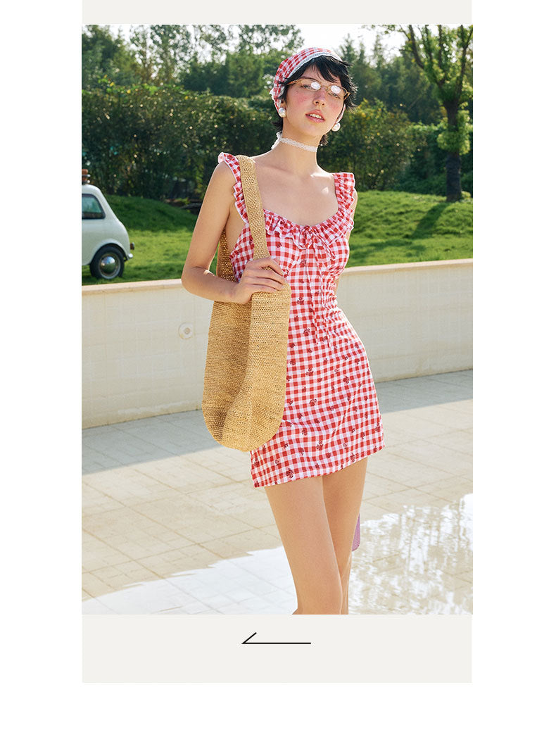 Sweet Plaid 3-Piece Swimsuit Set with Ruffle Trim
