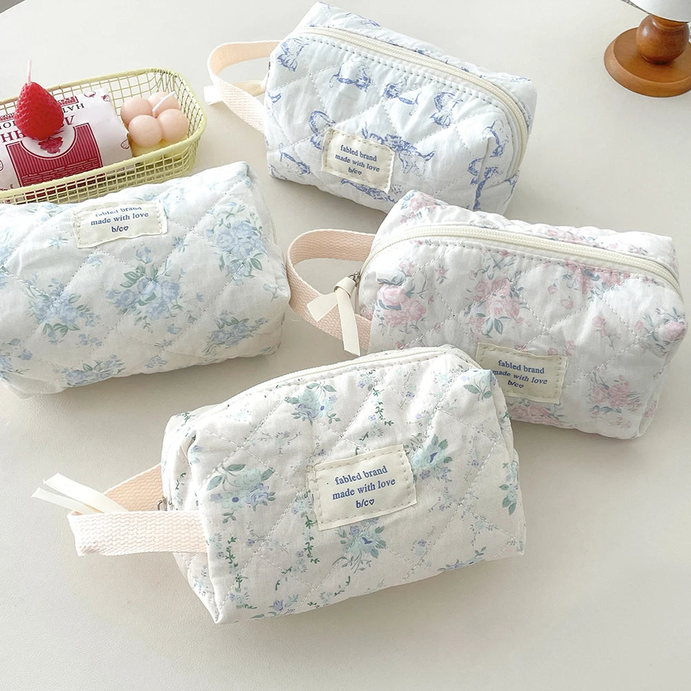 Coquette Bloom Girl Floral Quilted Makeup Bag