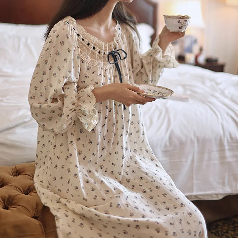Floral Long Sleeve Nightgown with Ruffle Details