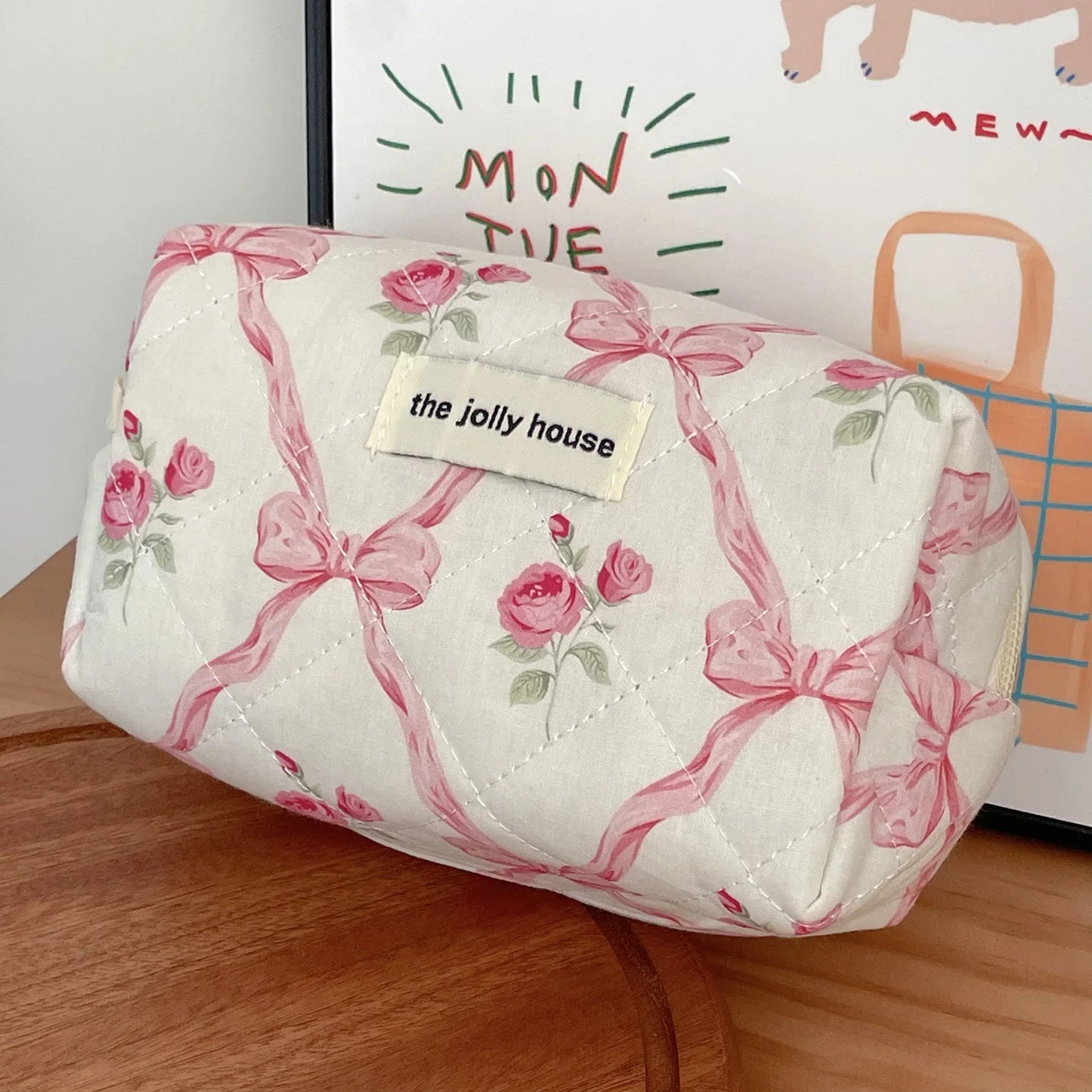 Coquette Large Capacity Floral Quilted Makeup Bag