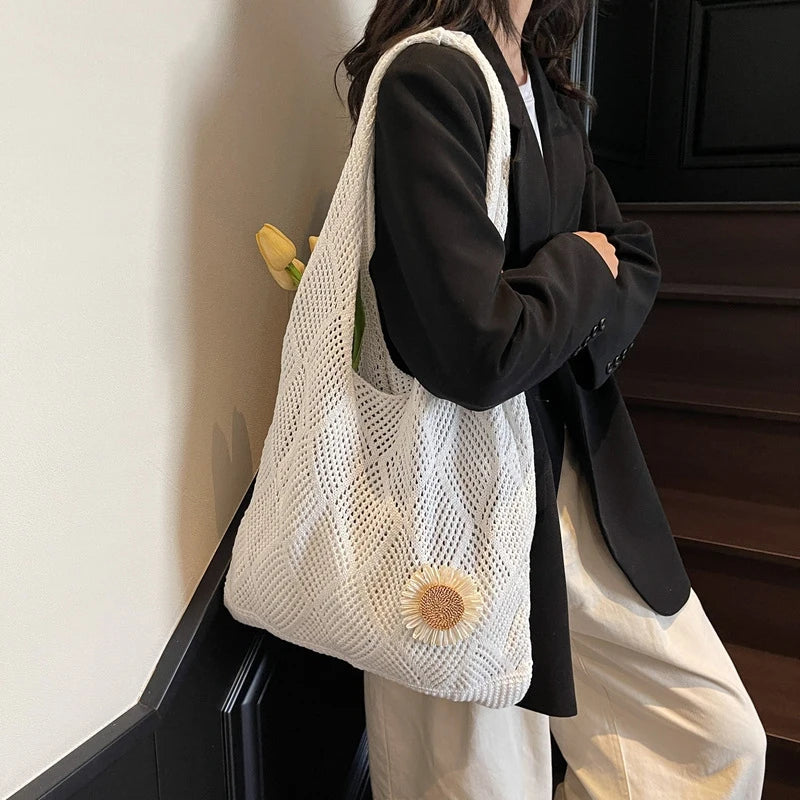 Coquette Crochet Flower Tote Bag