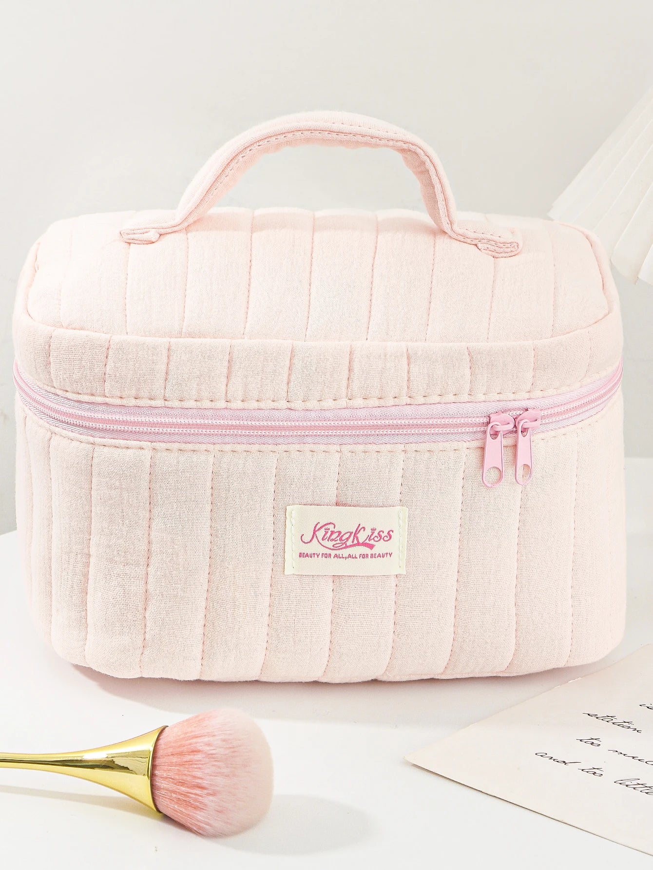 1pc/Set Pink Quilted Makeup Bag