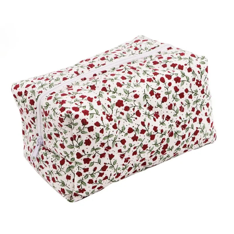 Coquette Floral Puffy Quilted Makeup Bag