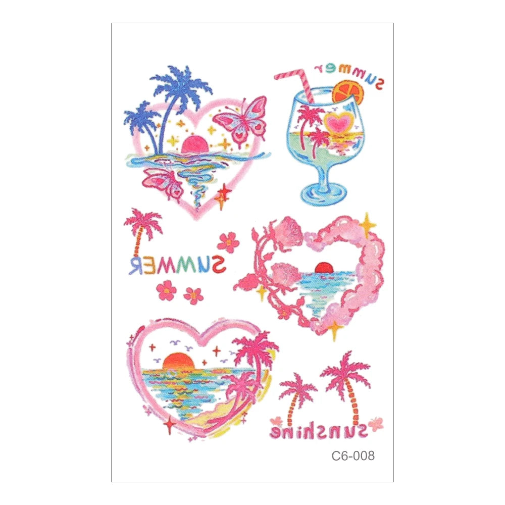 Cute Whimsical Heart and Bow Temporary Tattoo Set