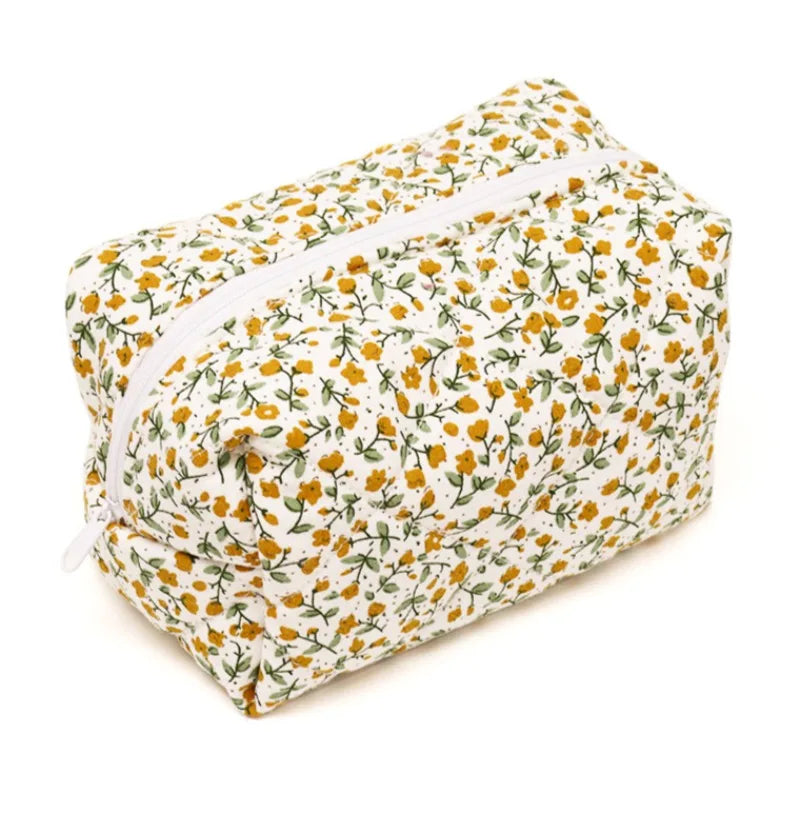 Coquette Floral Puffy Quilted Makeup Bag