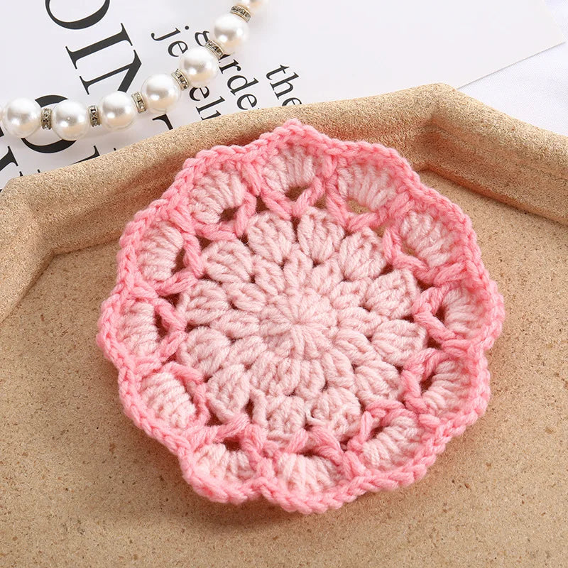 Coquette Pink Flower Knitted Coasters