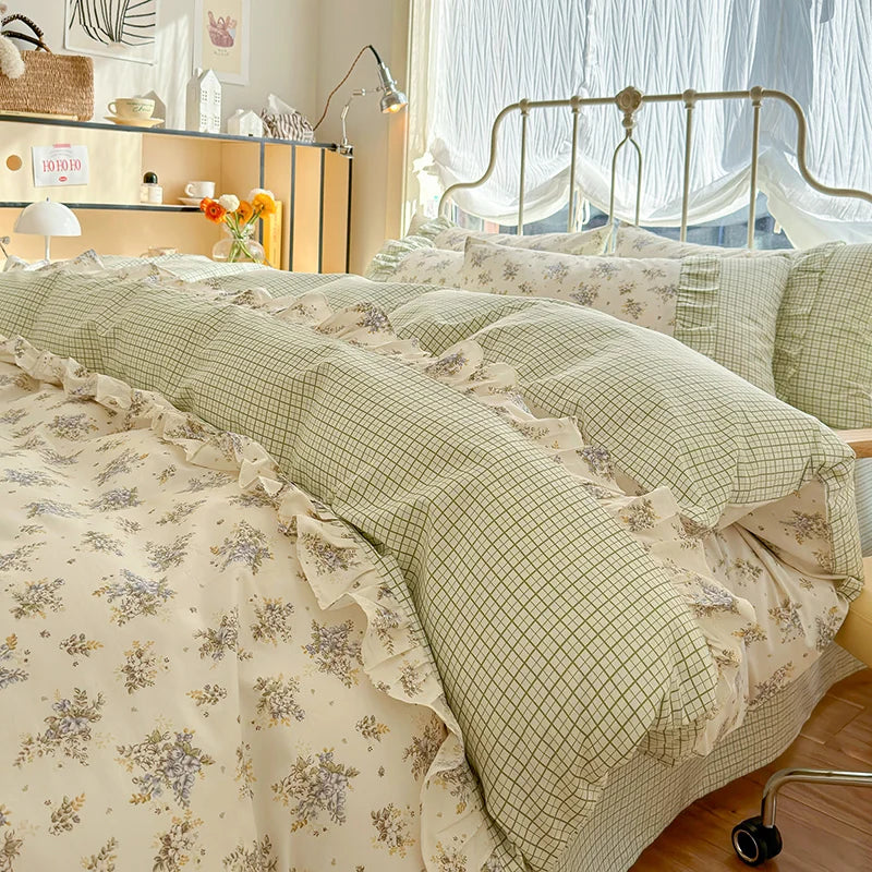 Coquette Floral Cotton Lace Bedding Set
