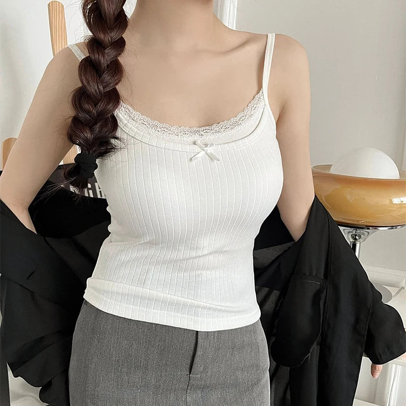 Coquette Sweet Lace Bow Knitted Tank Top