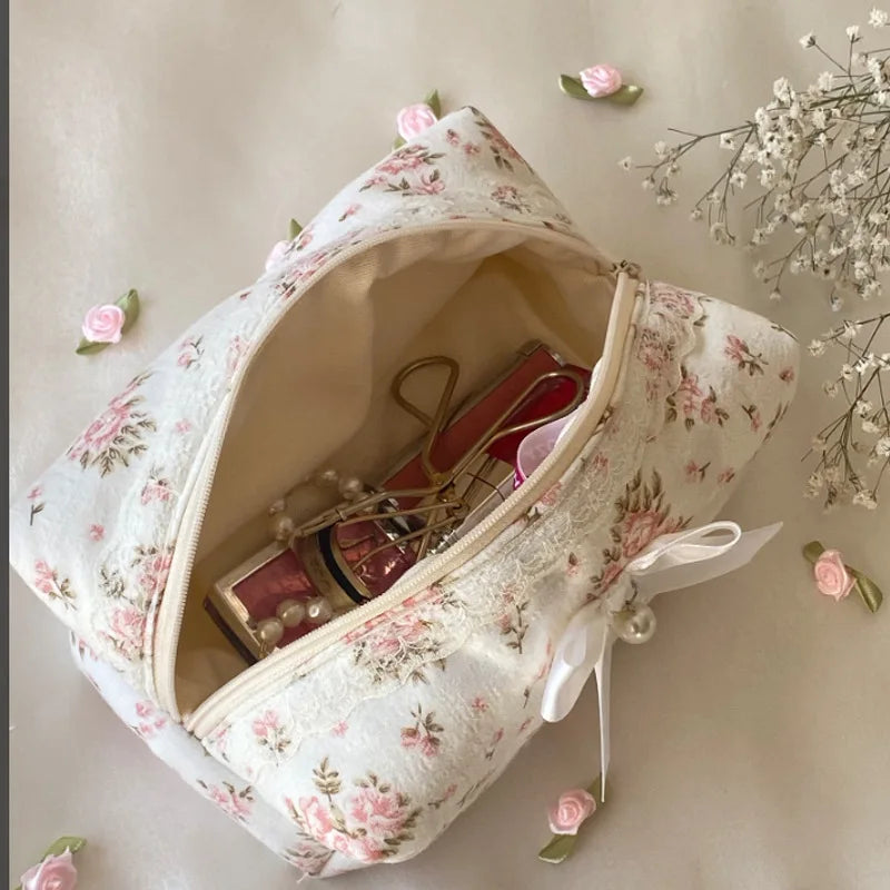 Coquette Sweet Lace Bow Cosmetic Bag