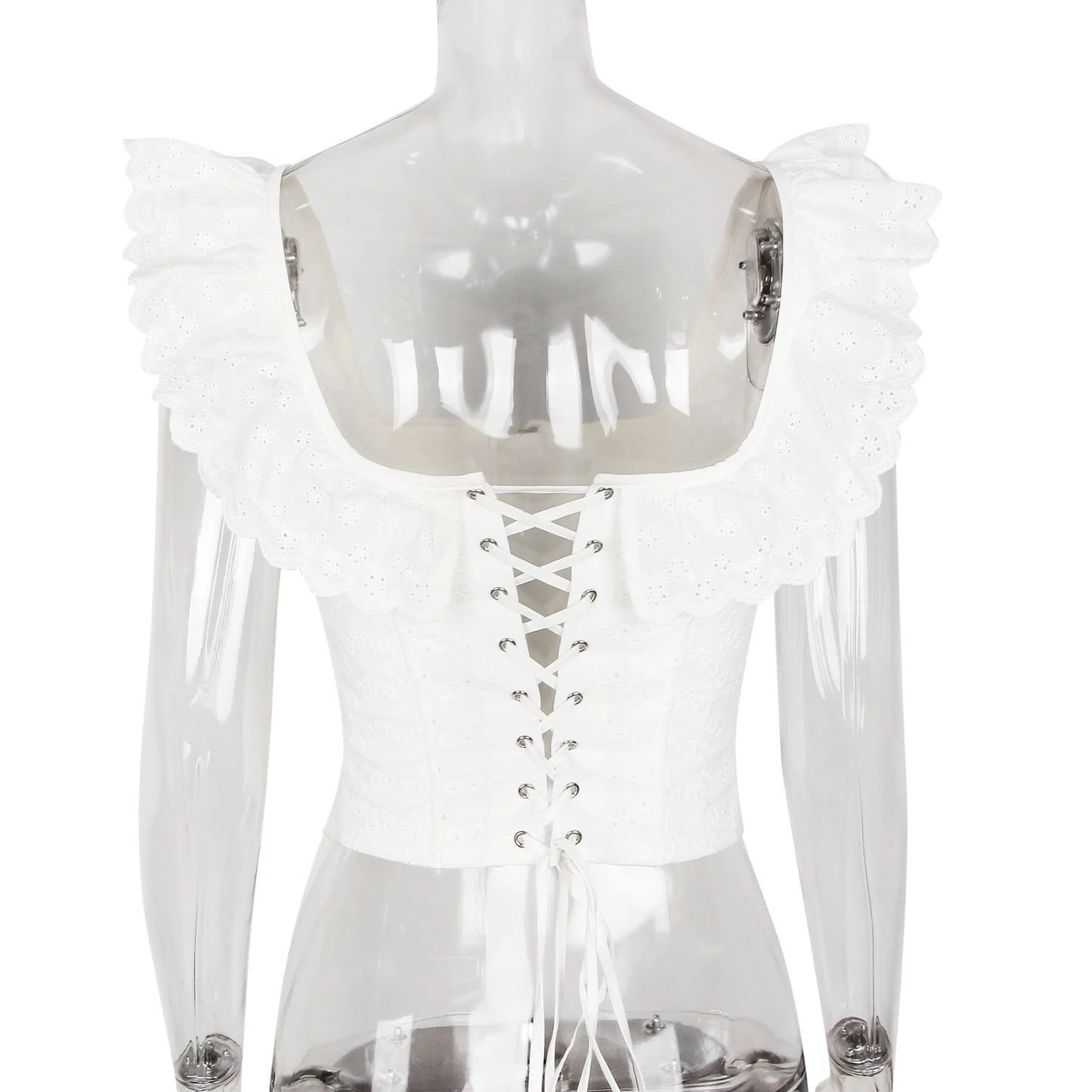 Belle Fleur White Ruffle Corset Crop Top