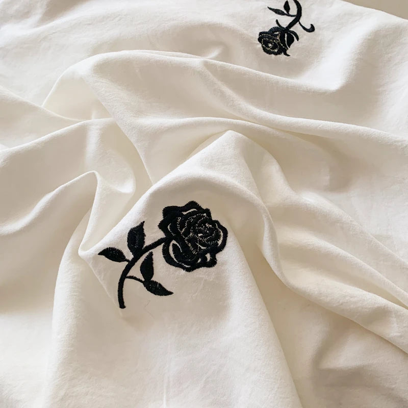 Coquette Twinkle Rose Embroidered Lace Bedding Set