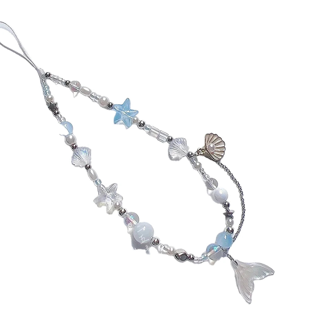 Coquette Dreamy Mermaid Shell Beaded Phone Charm Strap