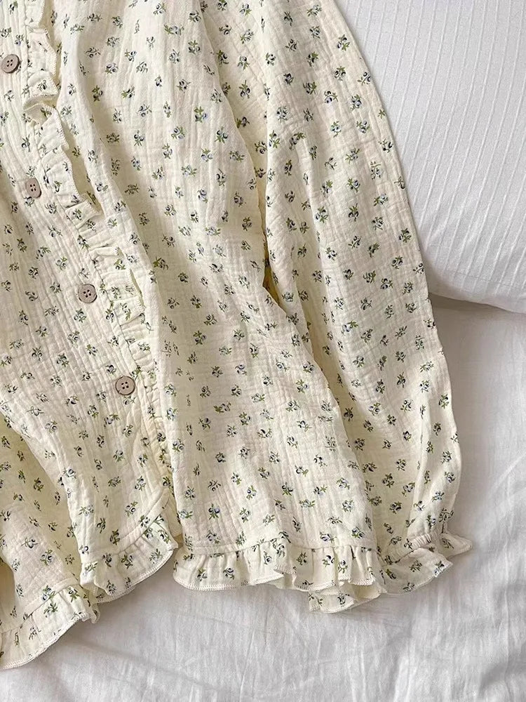 Coquette Soft Floral Ruffled Two-Piece Pajama Set