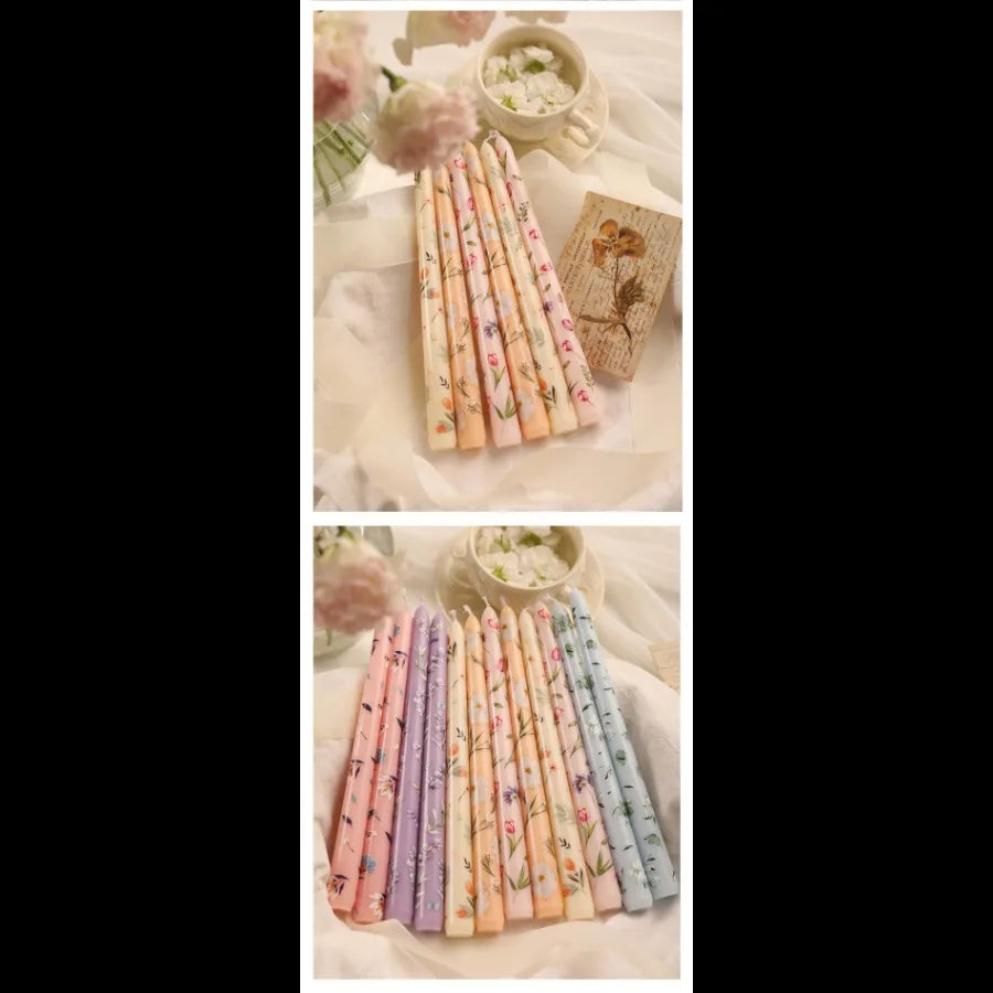 Coquette Hand-Painted Rose Scented Taper Candles (2pcs)