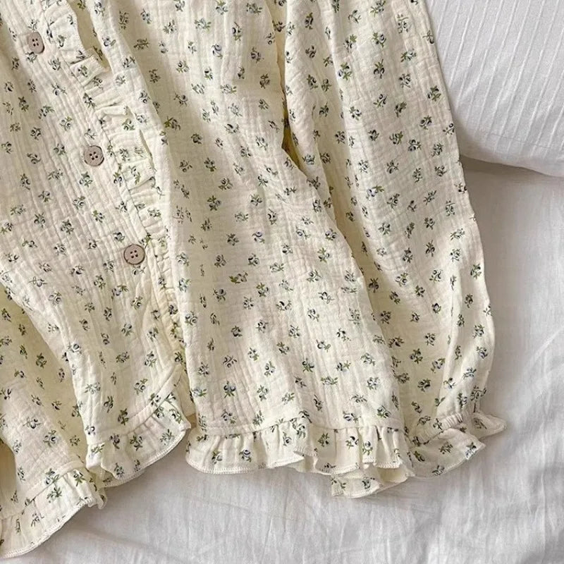 Coquette Soft Floral Ruffled Two-Piece Pajama Set