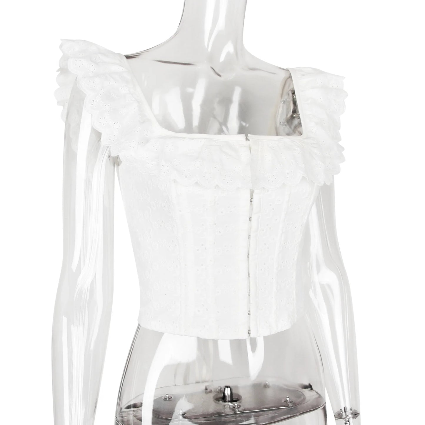 Belle Fleur White Ruffle Corset Crop Top