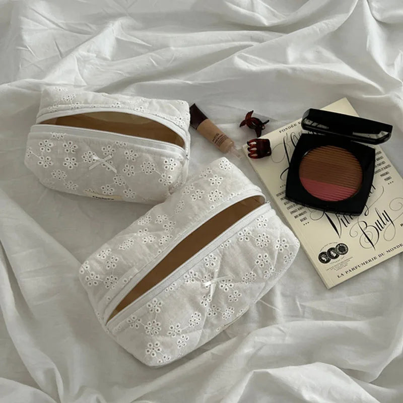 Elegant White Makeup Case with Floral Design