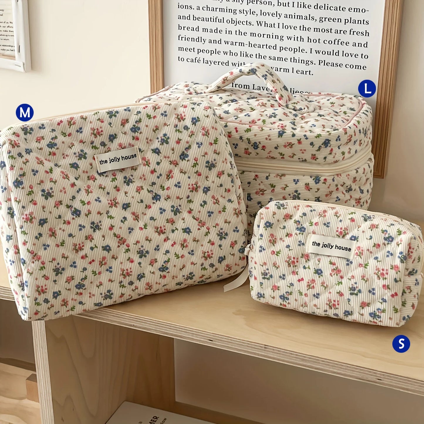 Cute Quilted Cotton Makeup Bag - Portable Zipper Cosmetic Organizer for Women and Girls